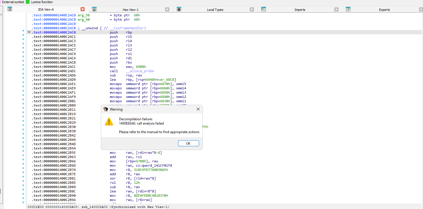 HuTaoCrypt anti-decompilation screenshot