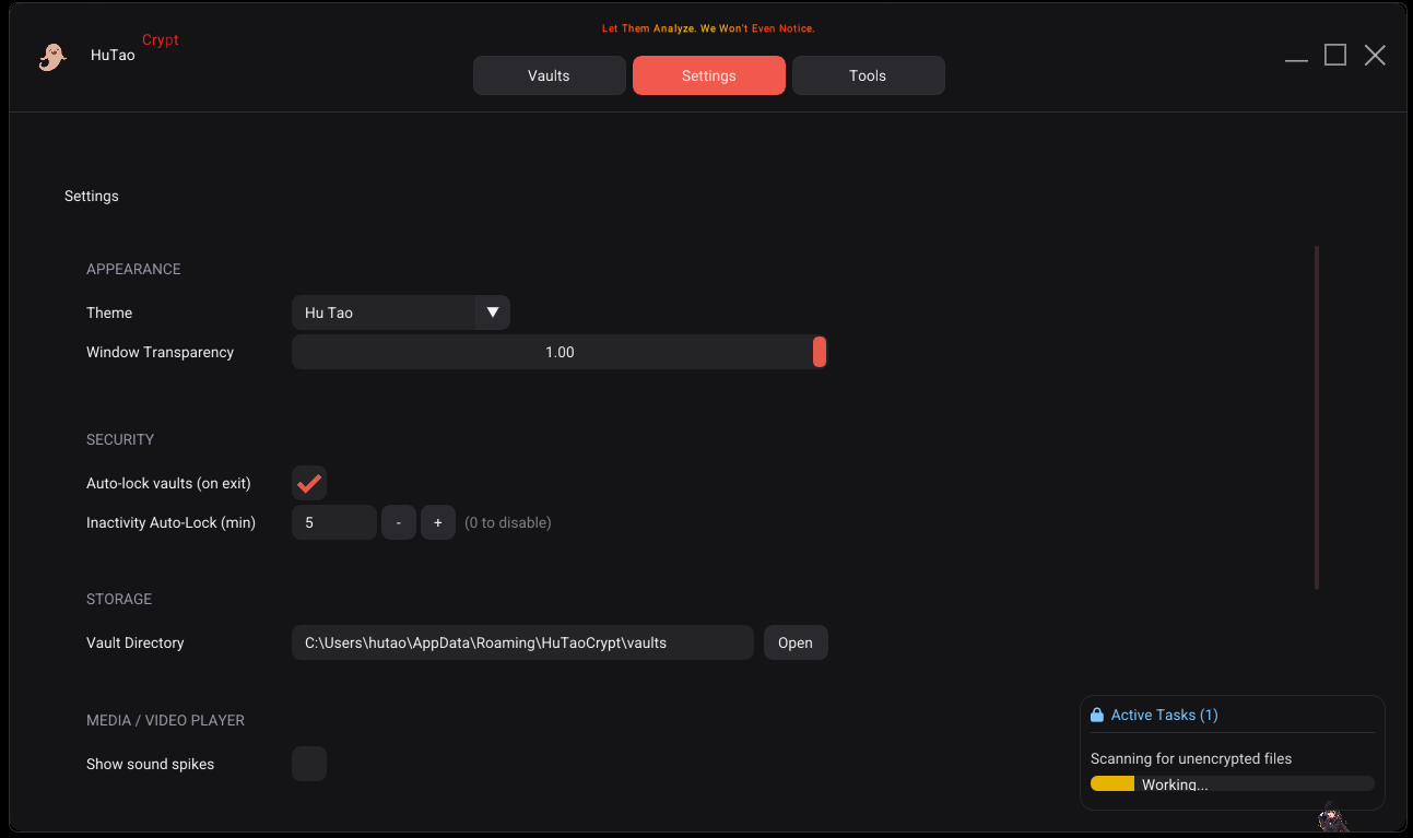 HuTaoCrypt settings screen