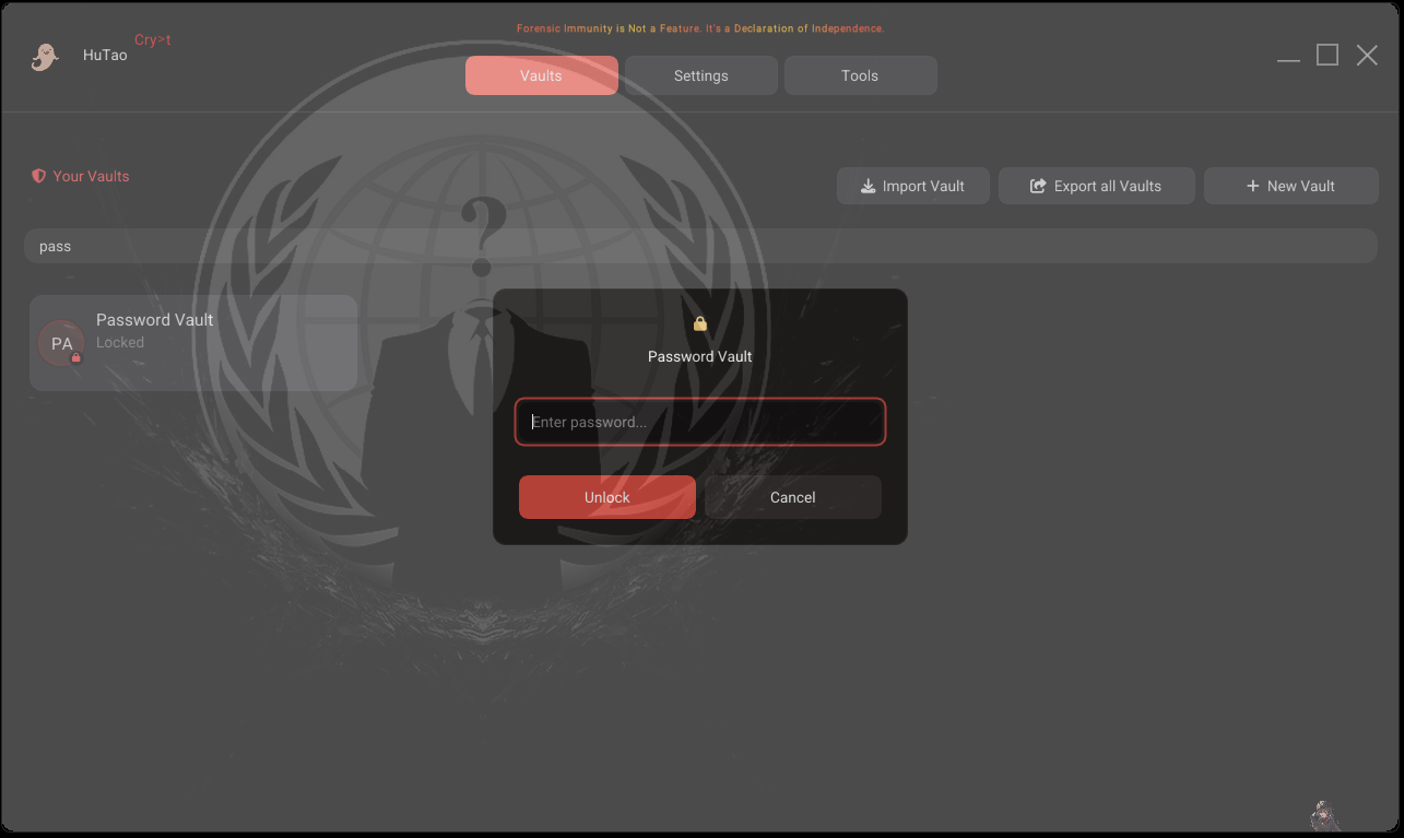 HuTaoCrypt unlock modal